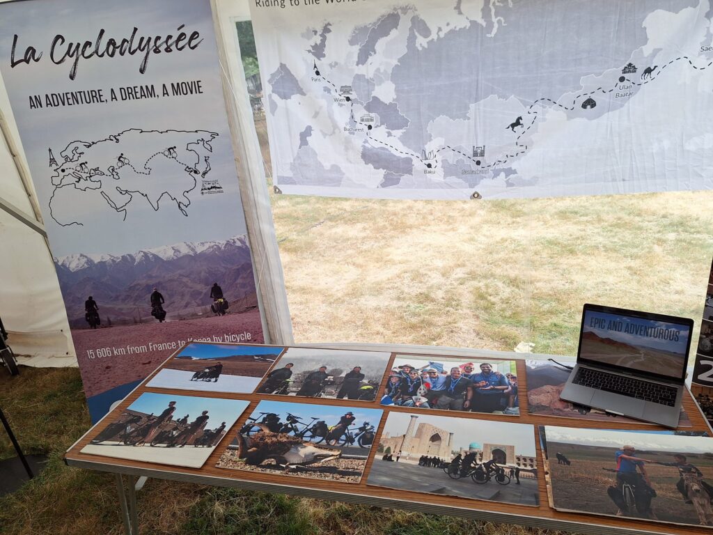 A display of images depicting a cycling journey across Europe and Asia