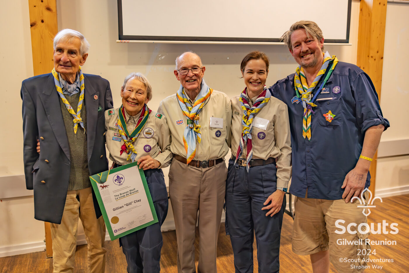 Five Scout leaders pose for a photograph